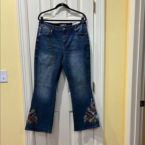 NWT Oak & Vine Womens Embroidered Blue Denim Bootcut Jeans Sz 16 Hippie Fairy